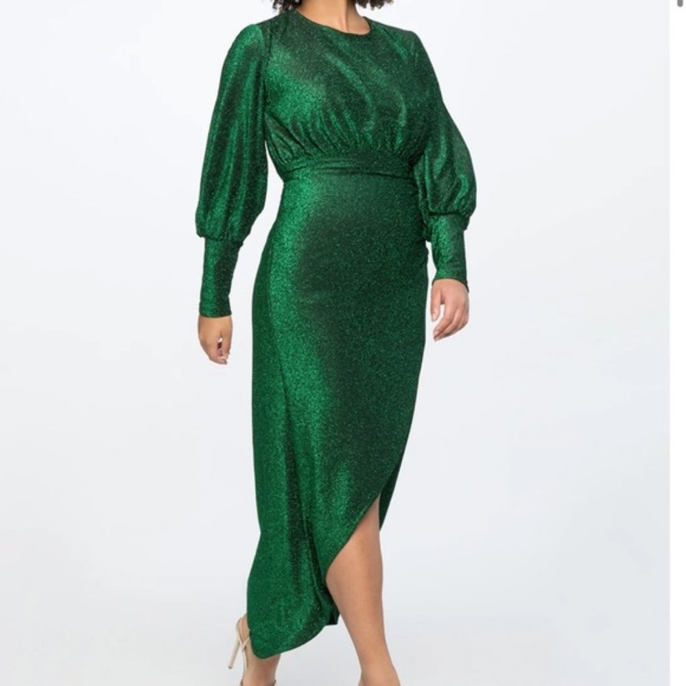 Eloquii Green Sparkle Maxi Wrap Skirt Dress Size 14